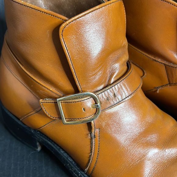 Men’s Vintage Slip on Cognac Orange Leather Boots - Picture 5 of 16